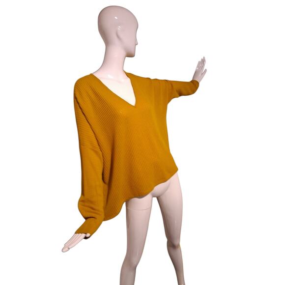 Lily Rain Waffle Knit Women's size Large Oversized V-Neck Grungecore Hi-Low Top - Picture 5 of 10